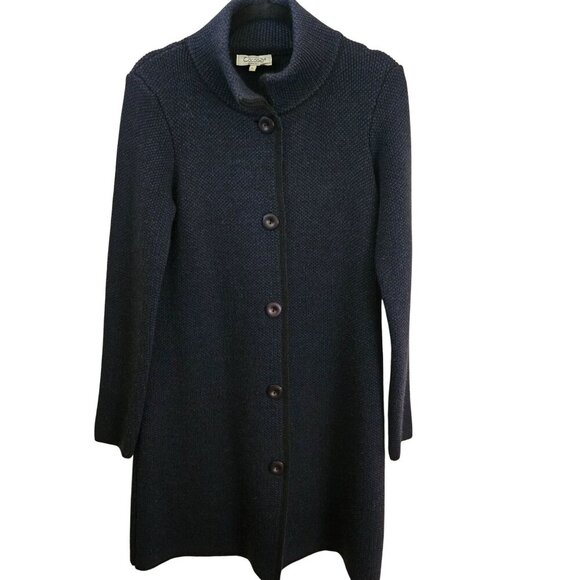 Cocogio Made In Italy Navy Mockneck Full Length Wool Blend Coatigan Size M - Picture 1 of 5